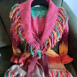 Alice & Olivia wrap sweater with fringe.